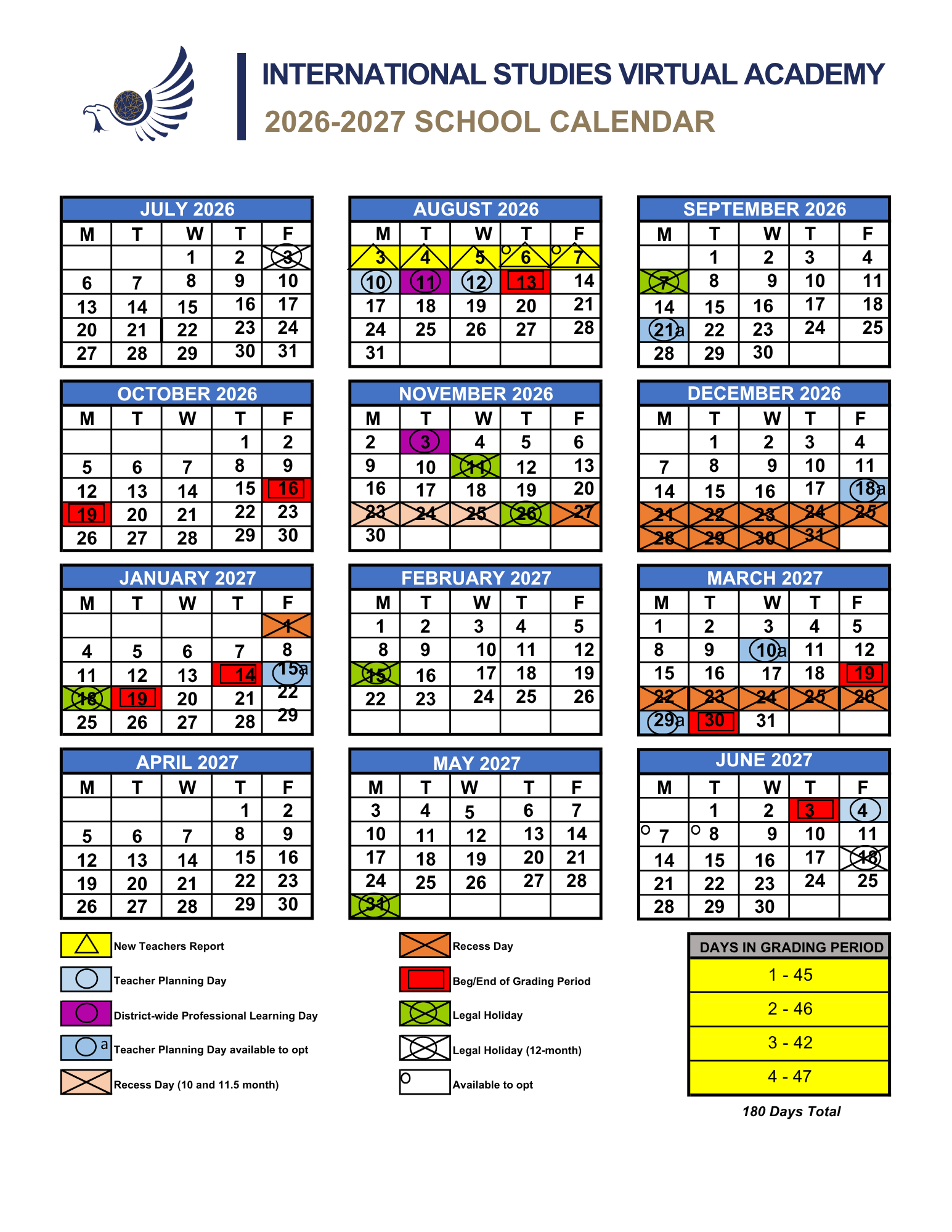 ISV 2026-2027 School Calendar